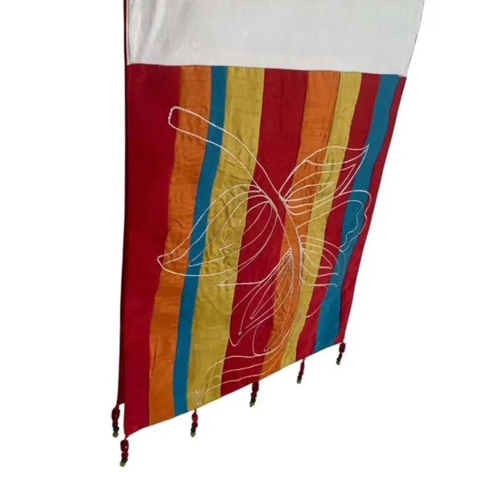 Sole Colorful Floral Embroidery w/ Stripes and Beaded Embellishment Table Runner